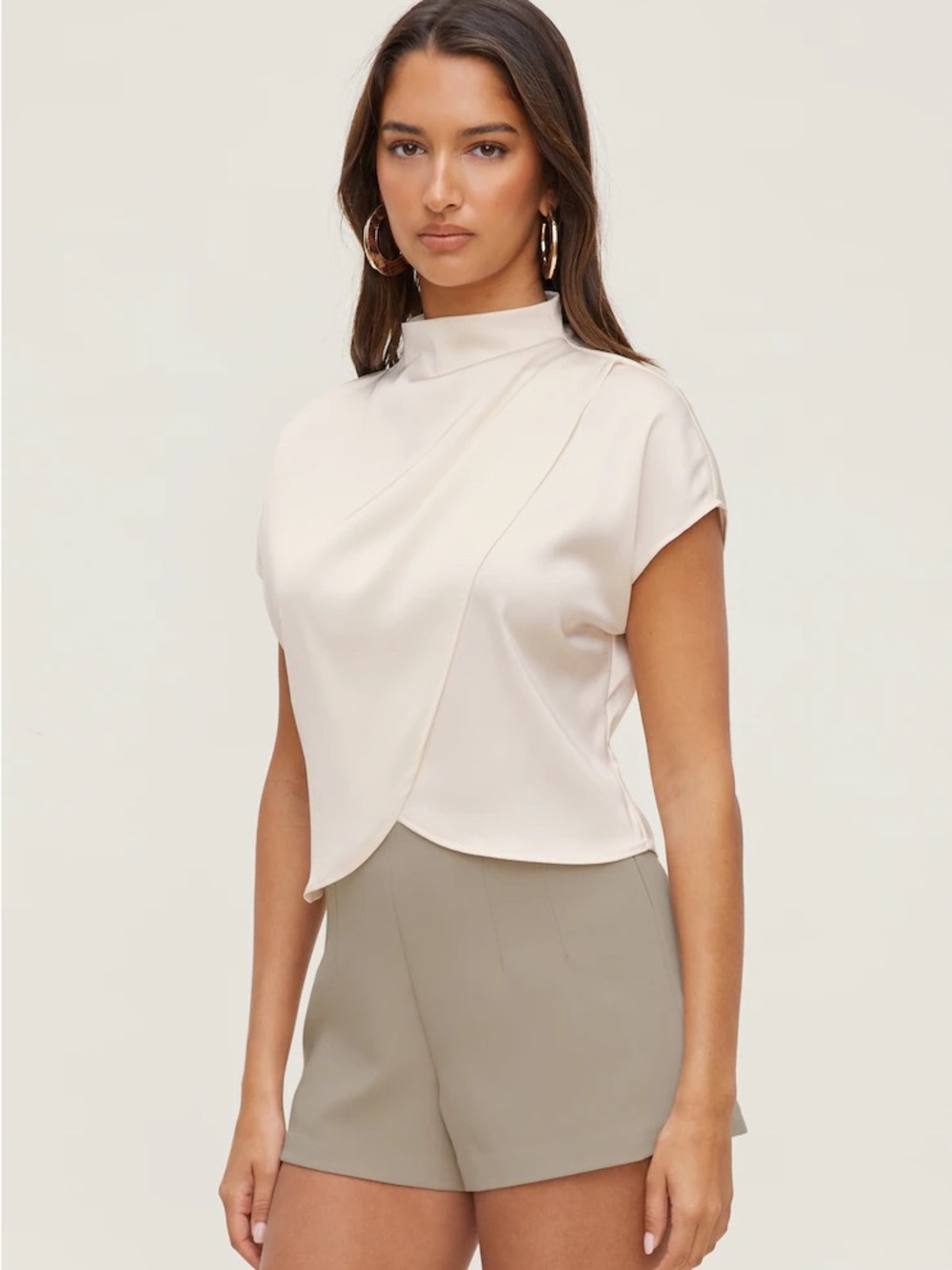 Dynamite Cream Satin Short Sleeve Top & Long Skirt